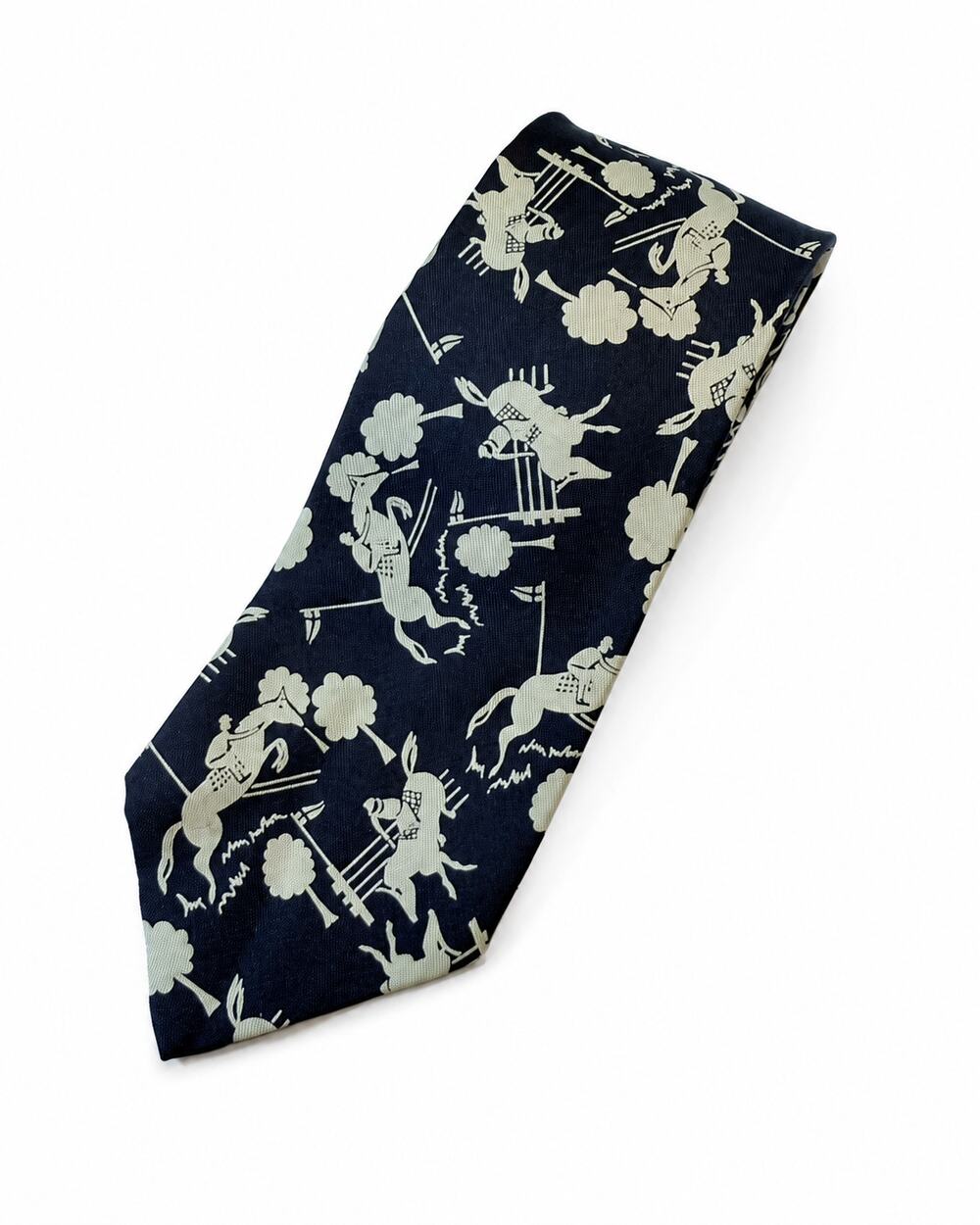 Vintage Polo Ralph Lauren Navy Equestrian Horse Silk Tie Handmade 80s 90s